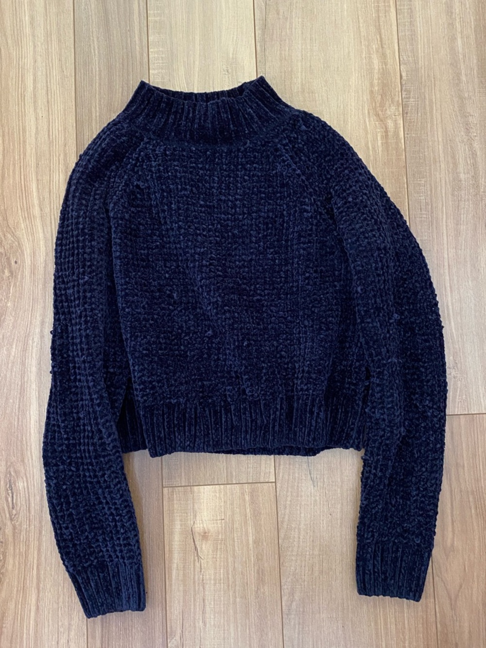 Divided Black Chenille Mock Neck Sweater